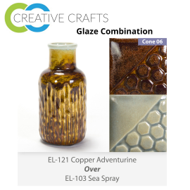 Copper Aventurine EL121 over Sea Spray EL103 Glaze Combination Copper Aventurine EL121 over Sea Spray EL103 Glaze Combination